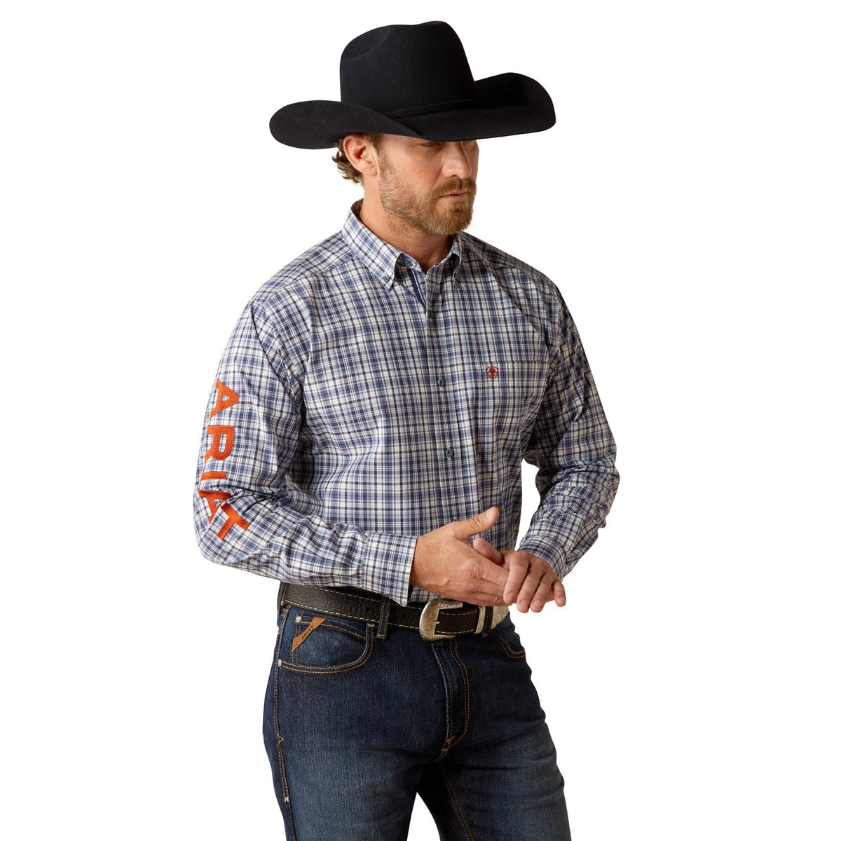 Ariat Men’s Pro Series Team Orion Classic Fit Shirt - Navy/Orange