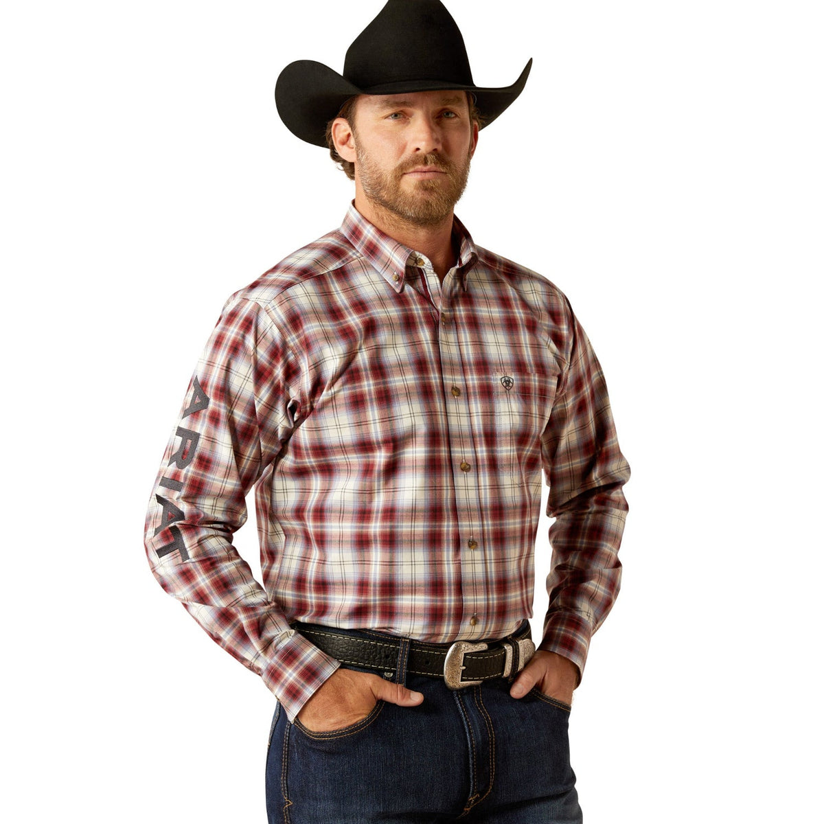 Ariat Men’s Pro Series Team Oscar Classic Fit Shirt - Dark Red/Navy