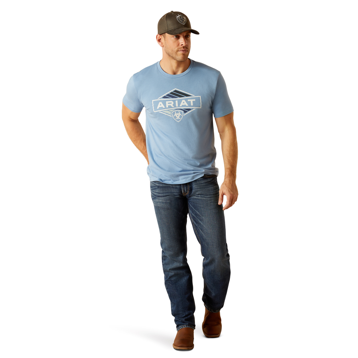 Ariat Men’s Retro Hex Stripe SS T-Shirt - Light Blue Heather