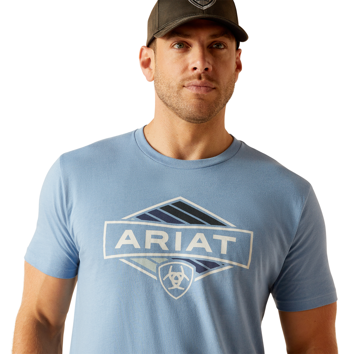 Ariat Men’s Retro Hex Stripe SS T-Shirt - Light Blue Heather