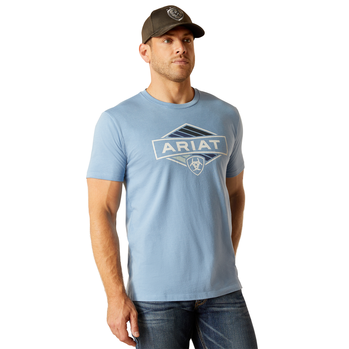 Ariat Men’s Retro Hex Stripe SS T-Shirt - Light Blue Heather