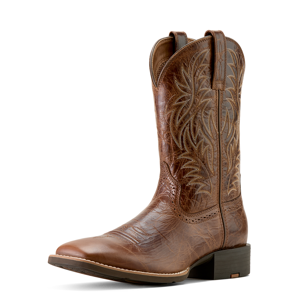 Men's Ariat Western Gold Point Wide Square Toe Cowboy Boot-Chocolate Bison/Loco Brown