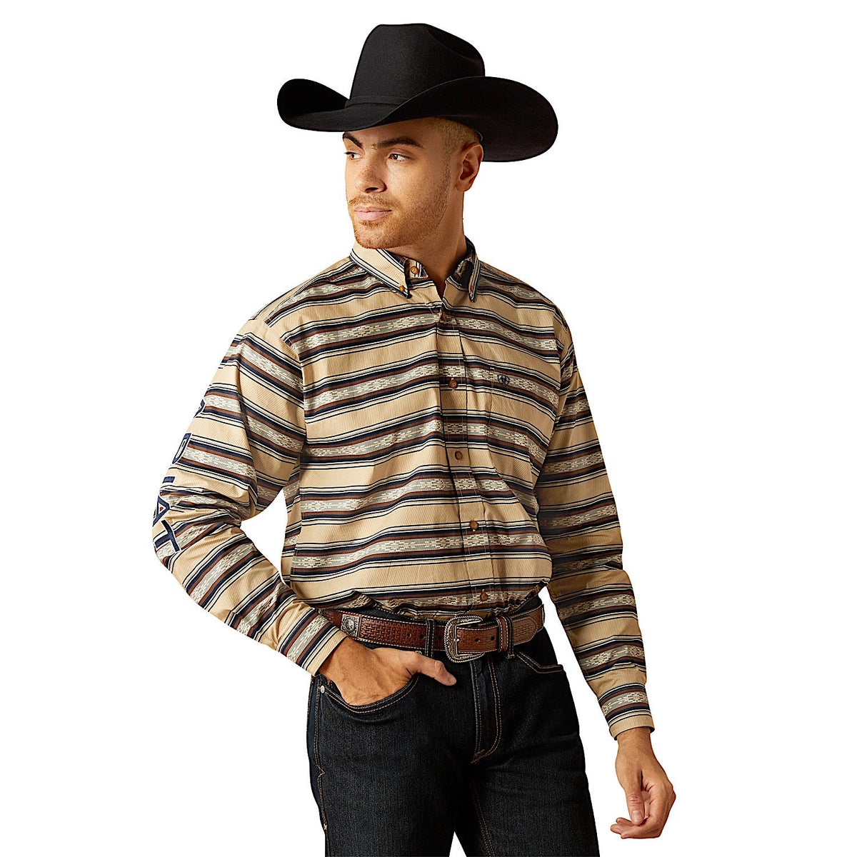 Ariat Men’s Team Korbyn Shirt - Tan/Navy Blue