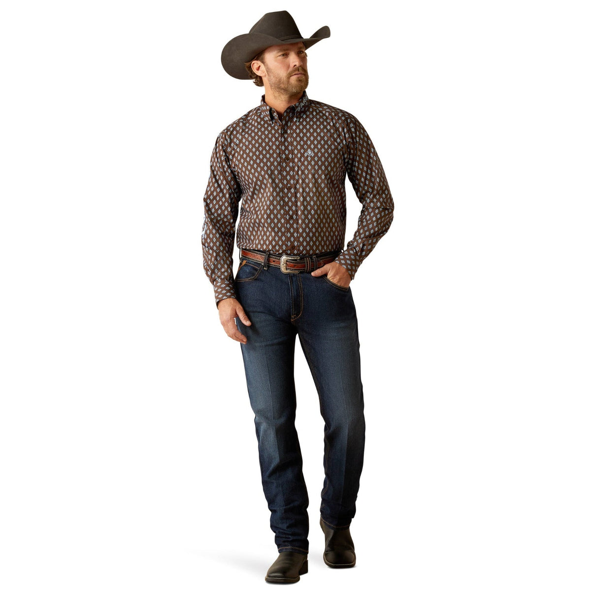 Ariat Men’s Team Oak Classic Fit Shirt - Brown/Light Blue