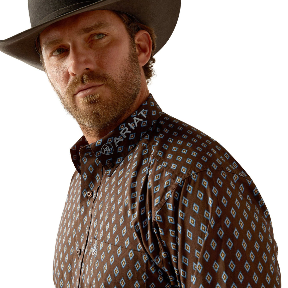 Ariat Men’s Team Oak Classic Fit Shirt - Brown/Light Blue