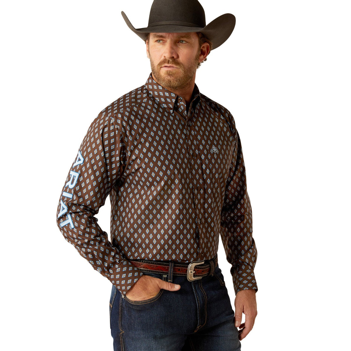 Ariat Men’s Team Oak Classic Fit Shirt - Brown/Light Blue