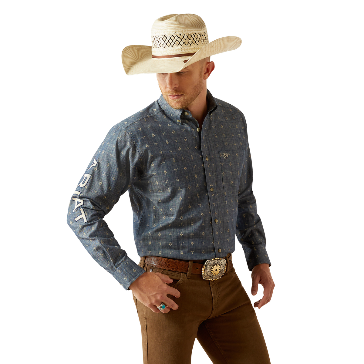Ariat Men’s Team Philibert Classic Fit Shirt - Chambray Blue/Khaki