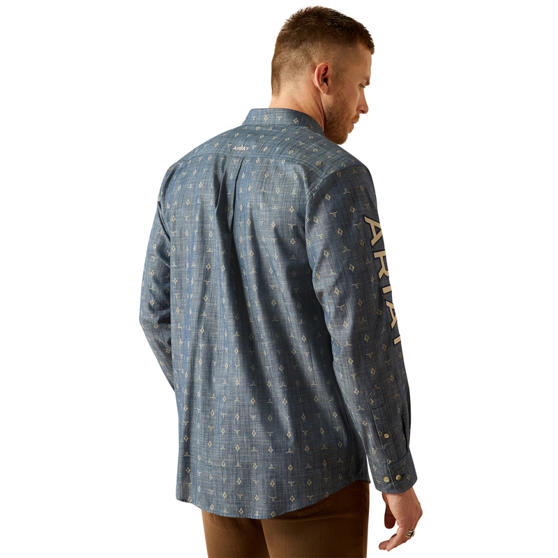 Ariat Men’s Team Philibert Classic Fit Shirt - Chambray Blue/Khaki