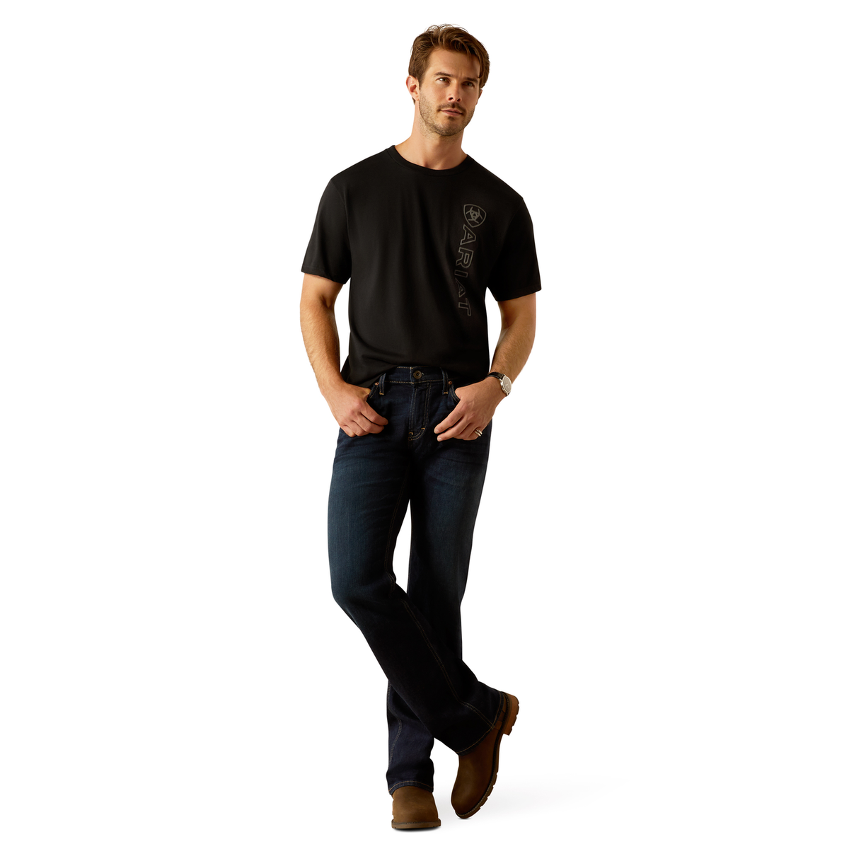 Ariat Men’s Vertical Logo T Shirt - Black/Ebony Black