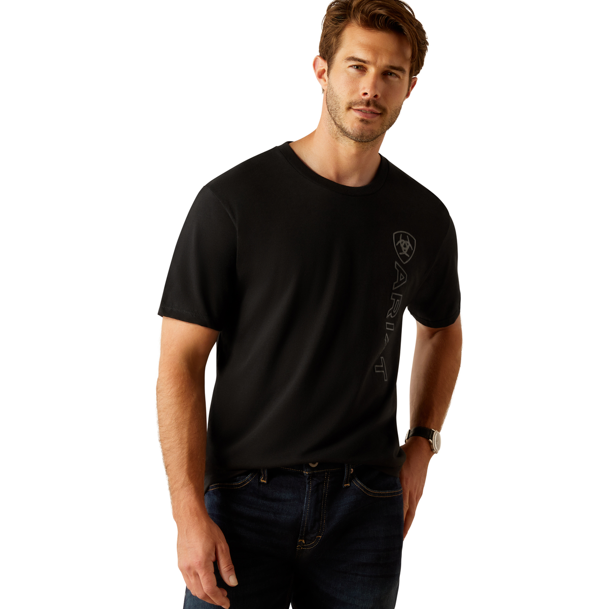 Ariat Men’s Vertical Logo T Shirt - Black/Ebony Black
