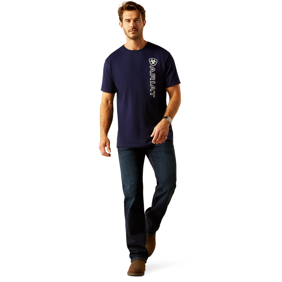 Ariat Men’s Vertical Logo T Shirt - Classic Blue/White