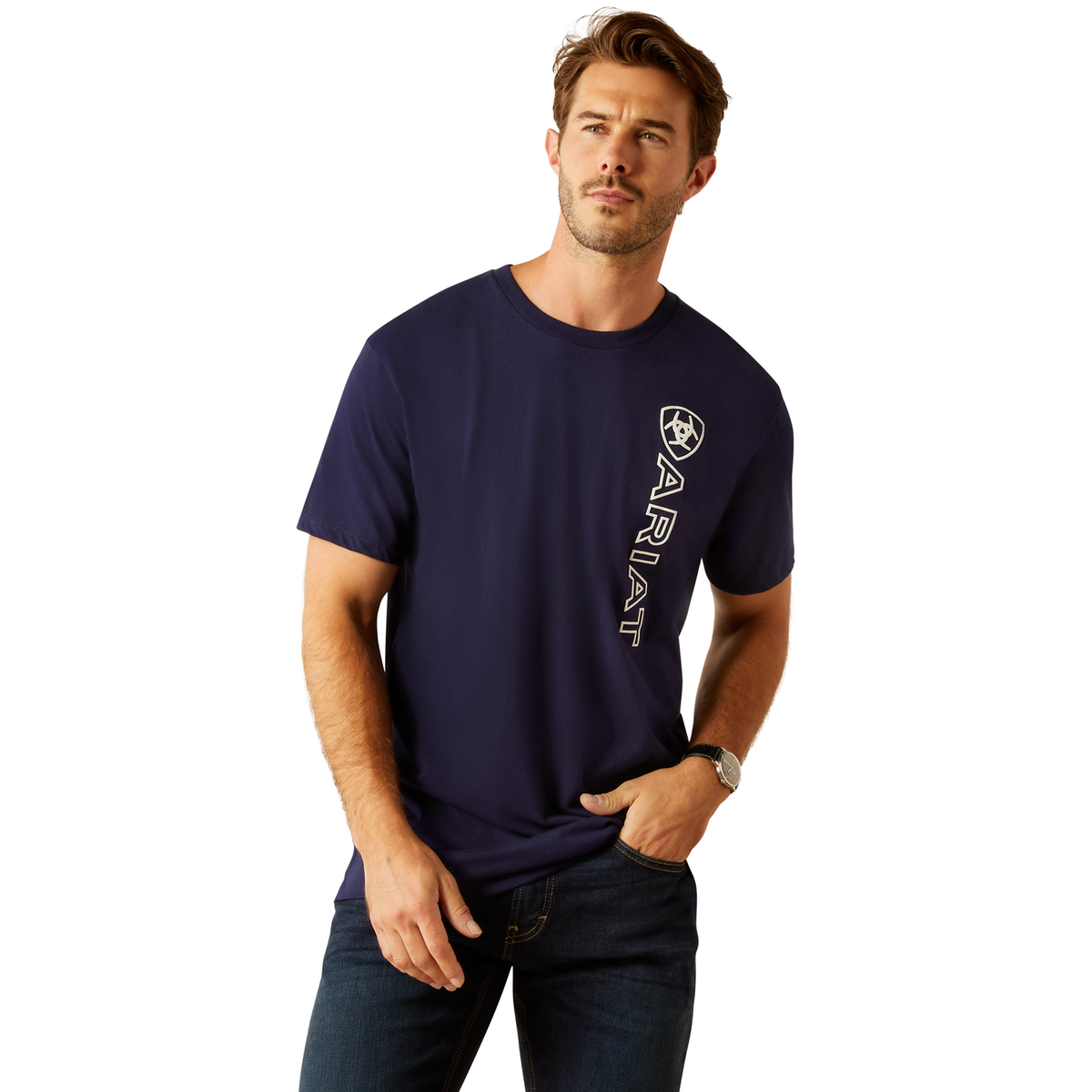 Ariat Men’s Vertical Logo T Shirt - Classic Blue/White