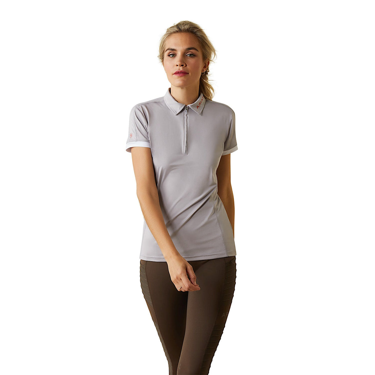 Ariat Womens Bandera 1/4 Zip S/S Polo Silver Sconce - XS Aus 6 - Ariat Womens Tops