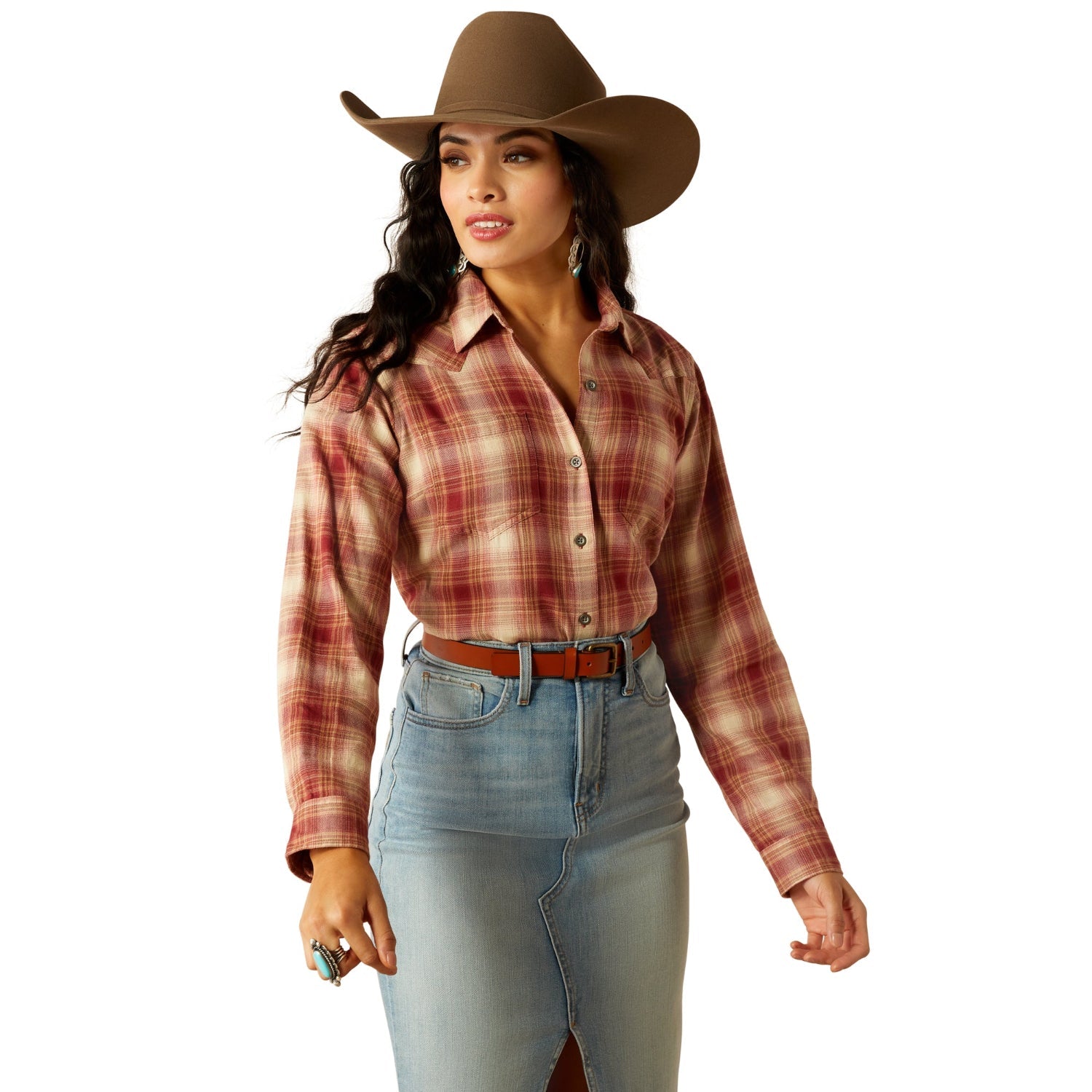 ARIAT Wms Real Billie Jean LS Shirt Lucky Plaid - Camicia Donna A Quadri In Cotone, Maniche Lunghe, Con Tasche