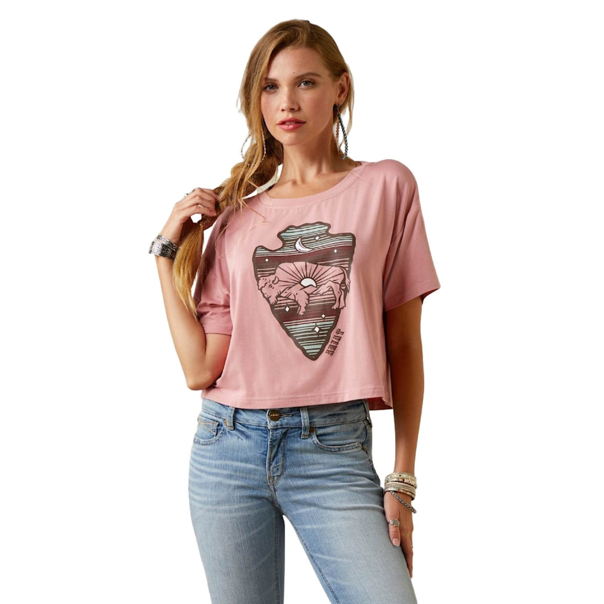 Ariat Womens Buffalo Rising Tee Island Blush - XS AUS 6 - Ariat Womens Tops