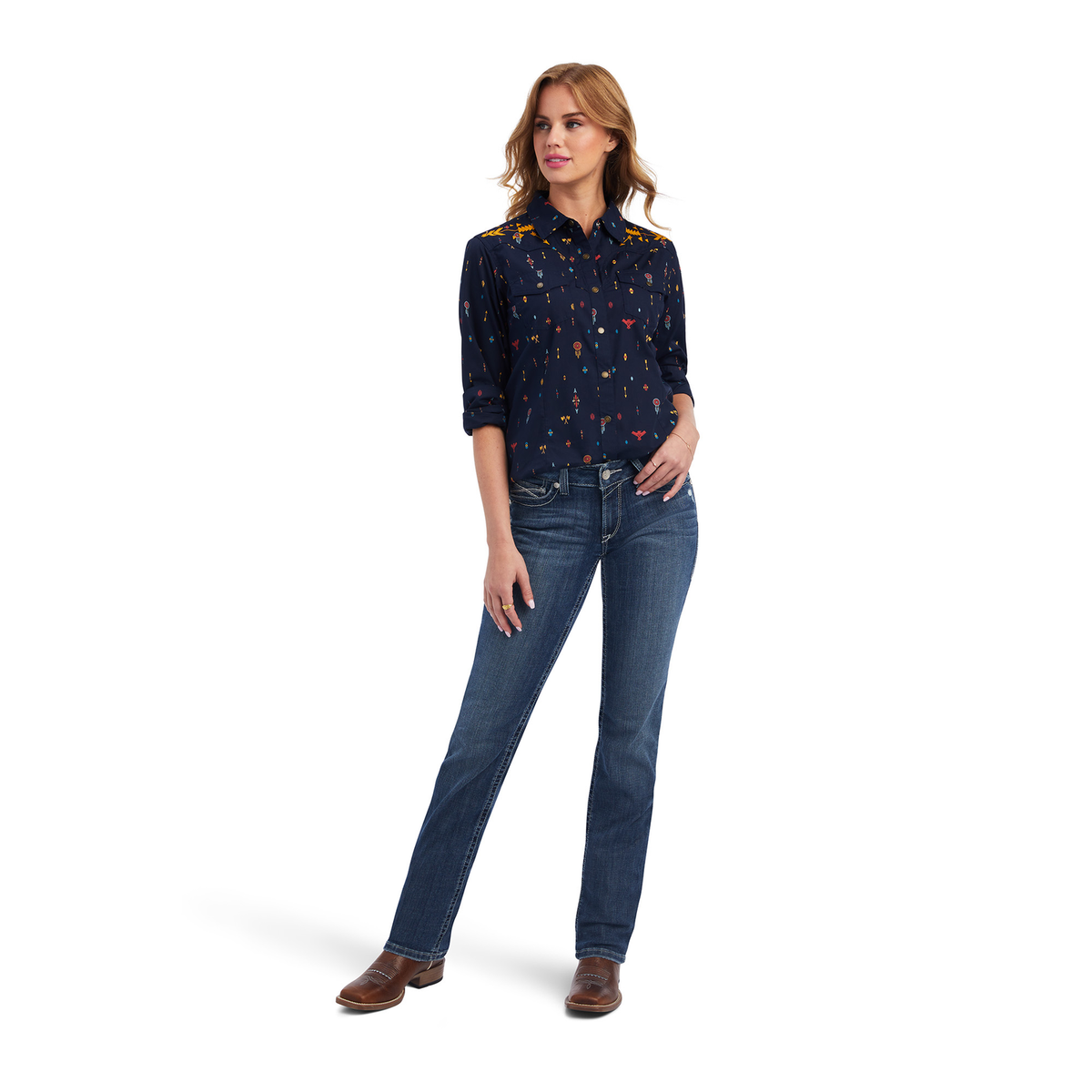 Ariat Women’s Dakota Snap LS Shirt - Navy Multi Print
