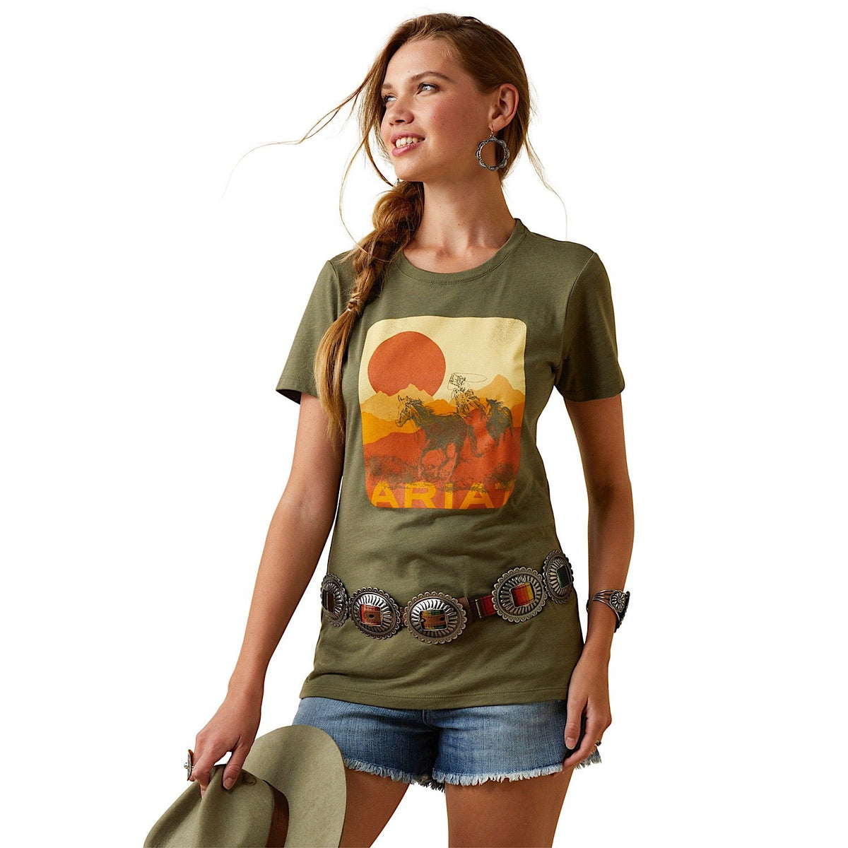 Ariat Womens Mustang Fever Tee Military Heather - XS AUS 6 - Ariat Womens Tops