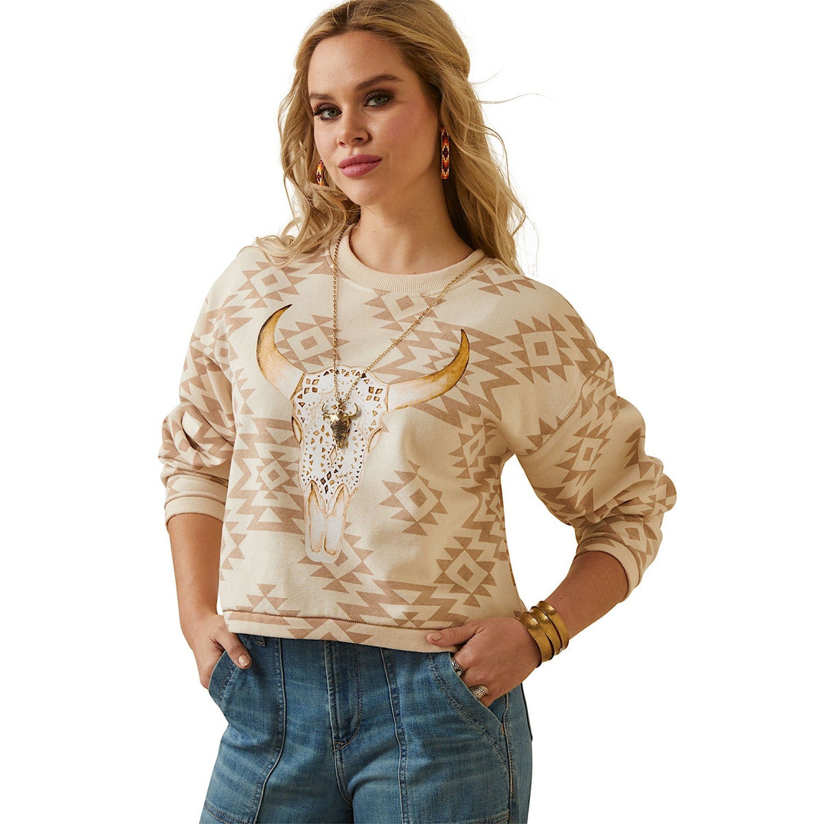 Ariat Women’s O’Keefe Sweatshirt Brazilian Sand - S Aus 8 - Ariat Womens Tops