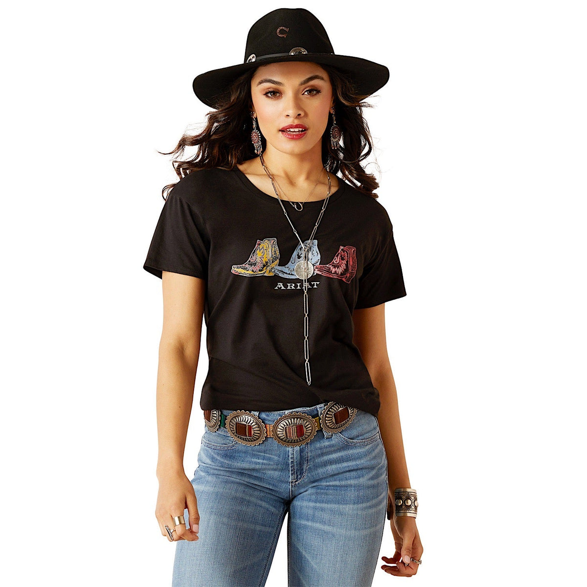 Ariat Womens Pop Boots S/S Tee Black - XS Aus 6 - Ariat Womens Tops