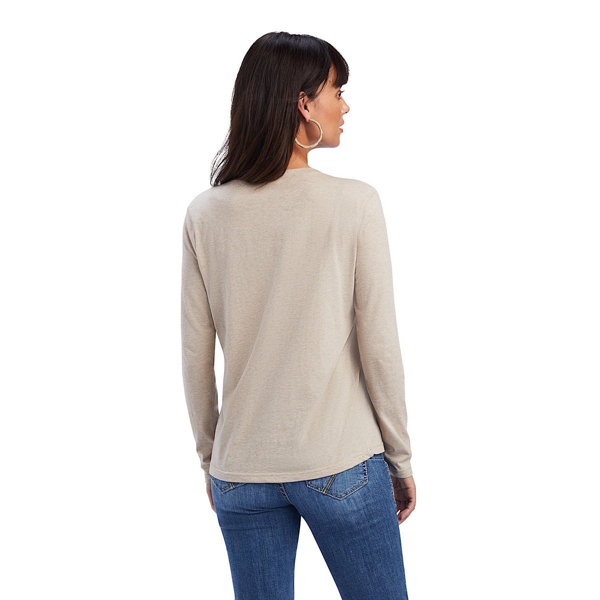 Ariat Womens REAL Chest Logo Relaxed L/S Tee Oatmeal Heather - Ariat Womens Tops