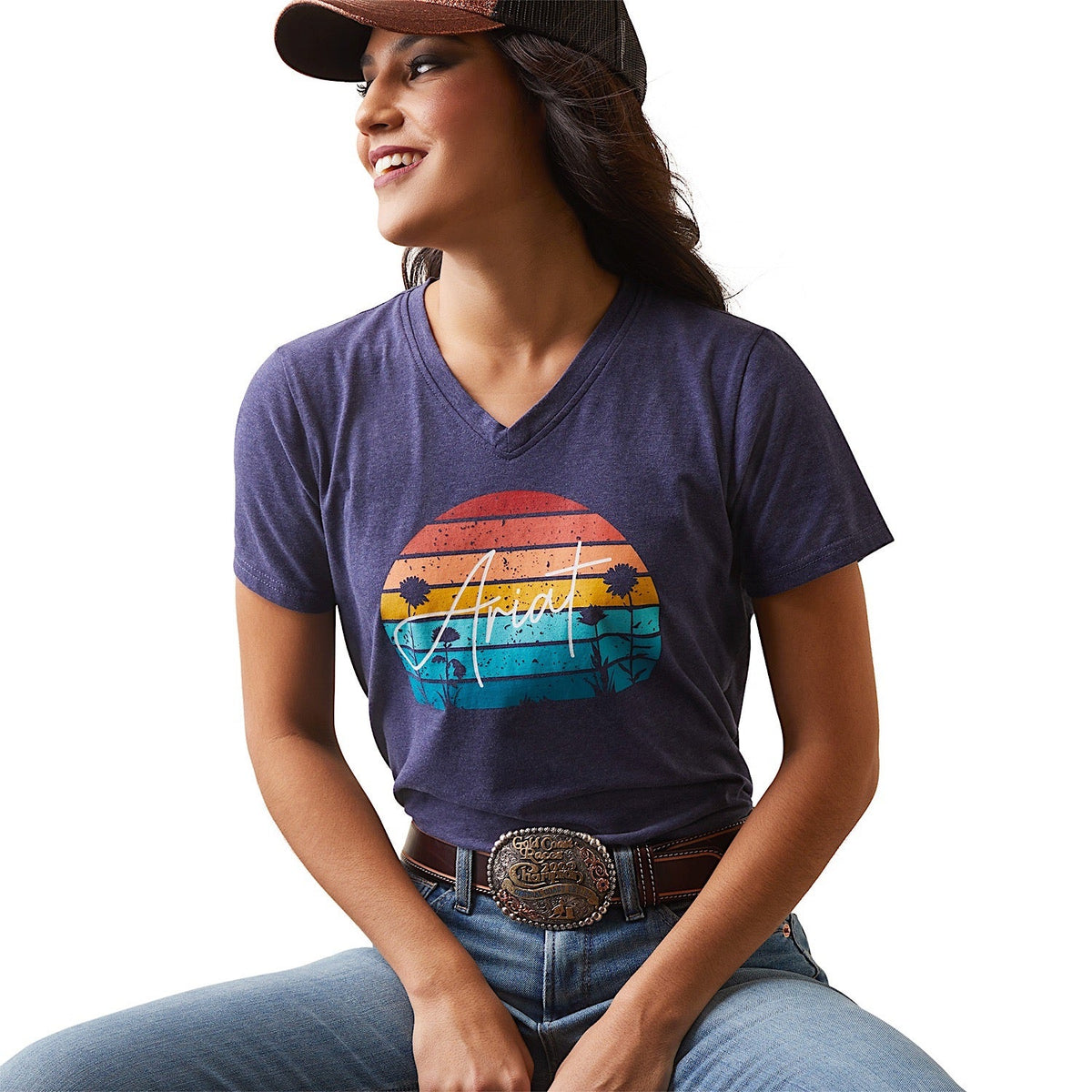 Ariat Womens REAL Horizon T-Shirt Navy Heather - XS Aus 6 - Ariat Womens Tops