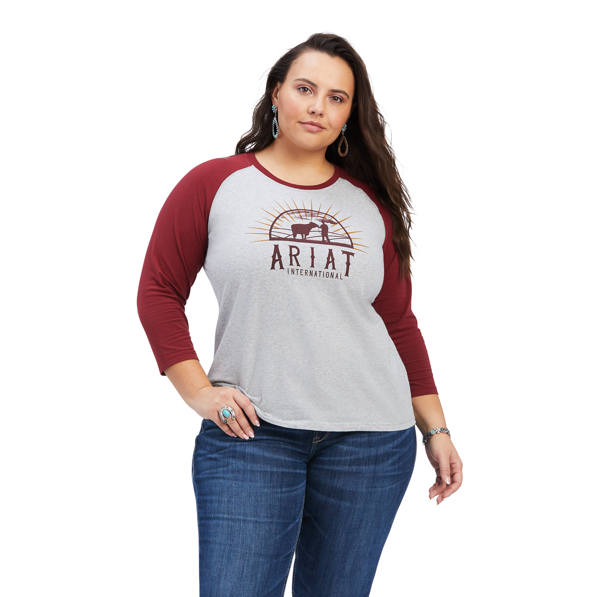 Ariat Womens REAL Sunrise Classic 3/4 Sleeve Shirt - Heather Grey - Ariat Womens Tops