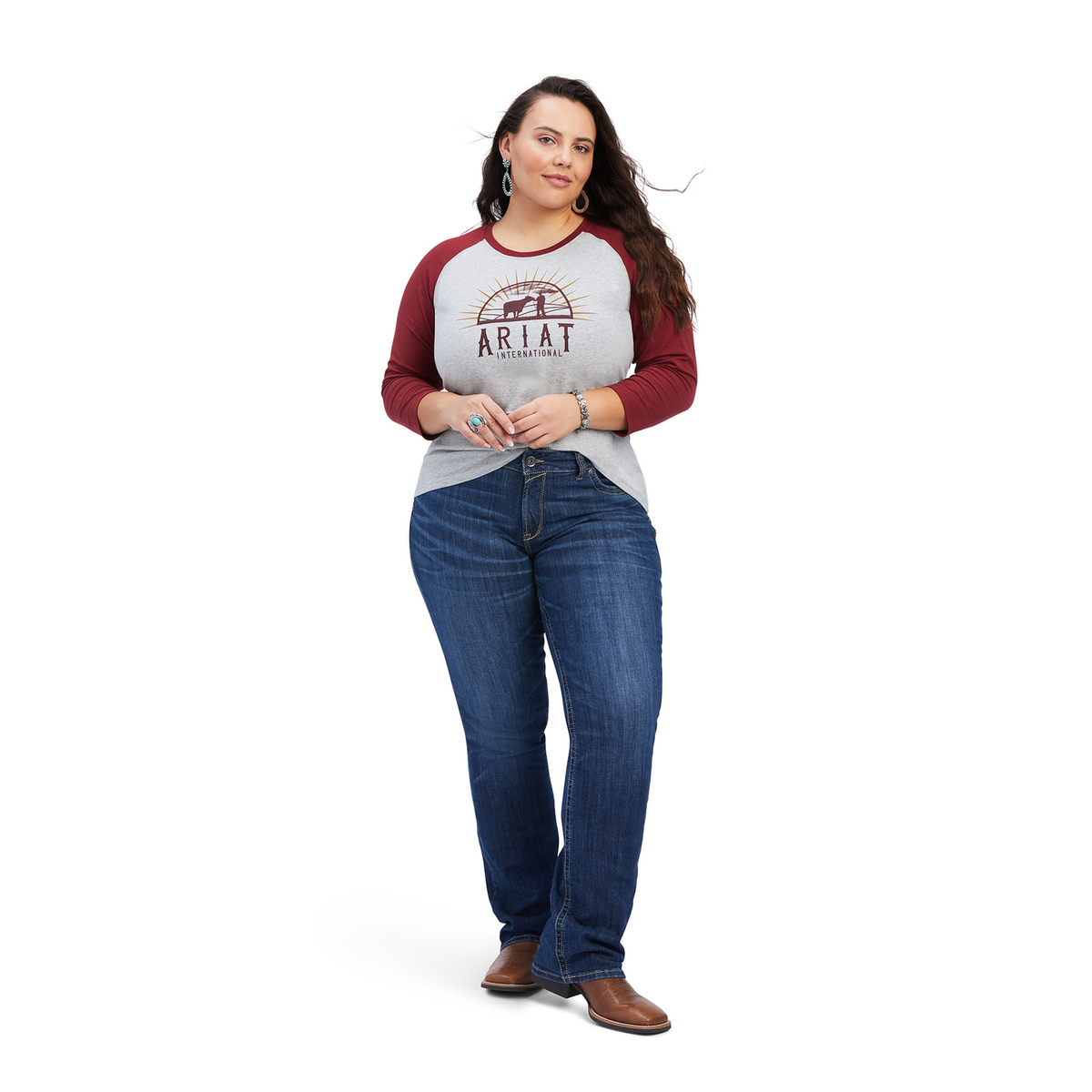 Ariat Womens REAL Sunrise Classic 3/4 Sleeve Shirt - Heather Grey - Ariat Womens Tops
