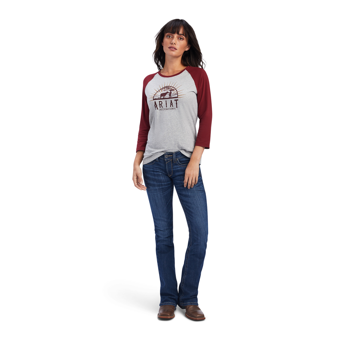 Ariat Womens REAL Sunrise Classic 3/4 Sleeve Shirt - Heather Grey - Ariat Womens Tops