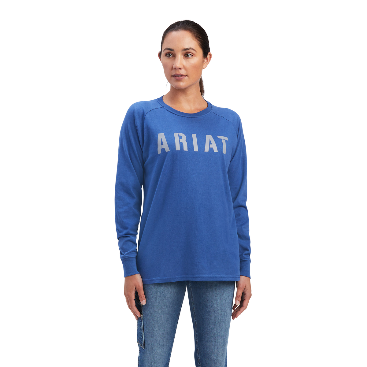 Ariat Womens Rebar CottonStrong Block L/S T-Shirt True Navy - XS - Ariat Mens T-Shirts