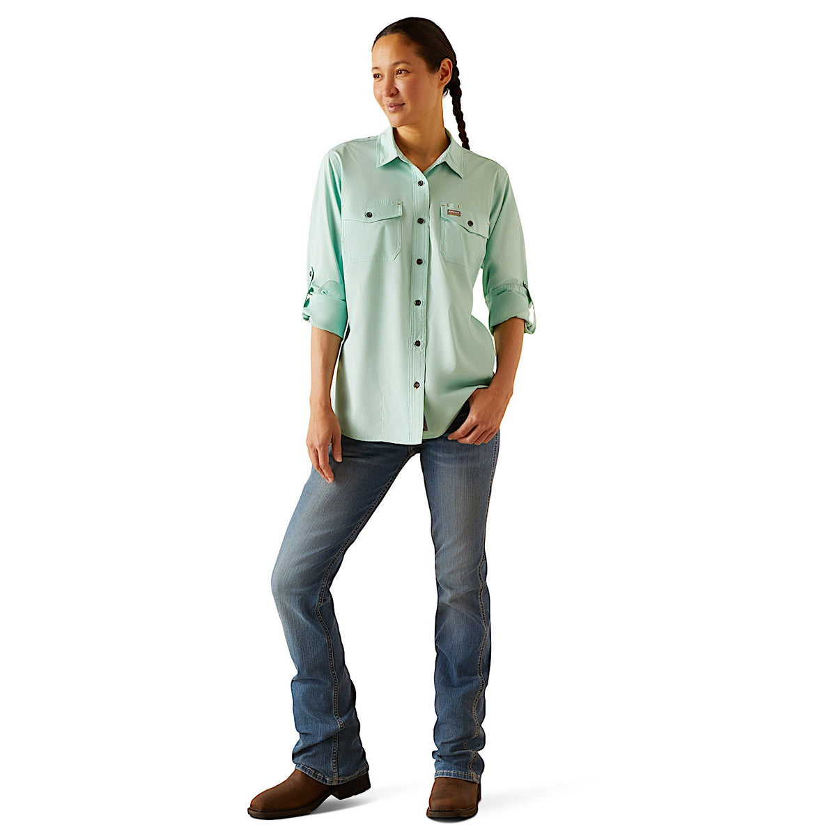 Ariat Women’s Rebar Made Tough Venttek Durastretch Work Shirt - Pool Blue Heather