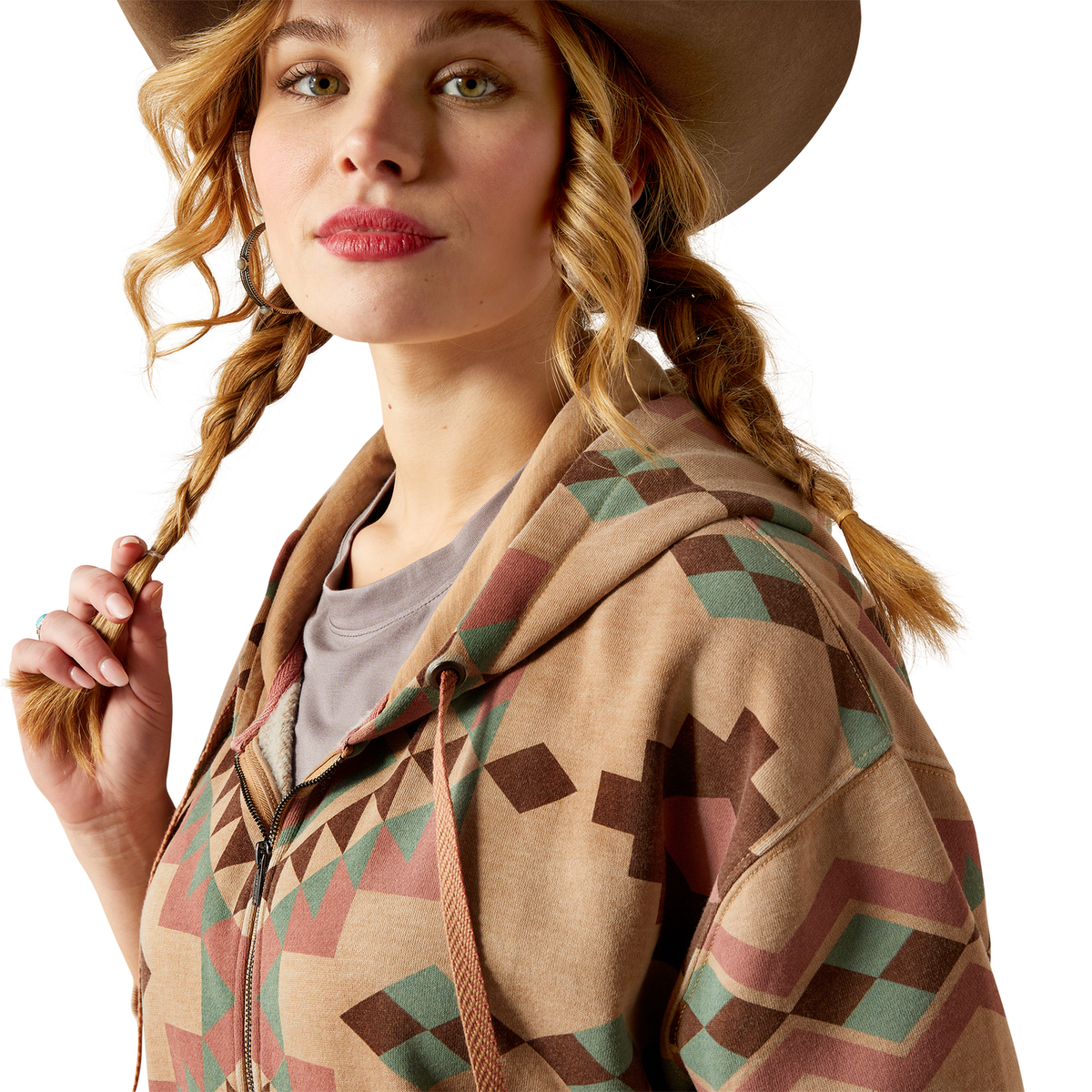 Ariat Women’s Sunset Crop Hoodie - Spark Geo Jacquard - Ariat Womens Tops