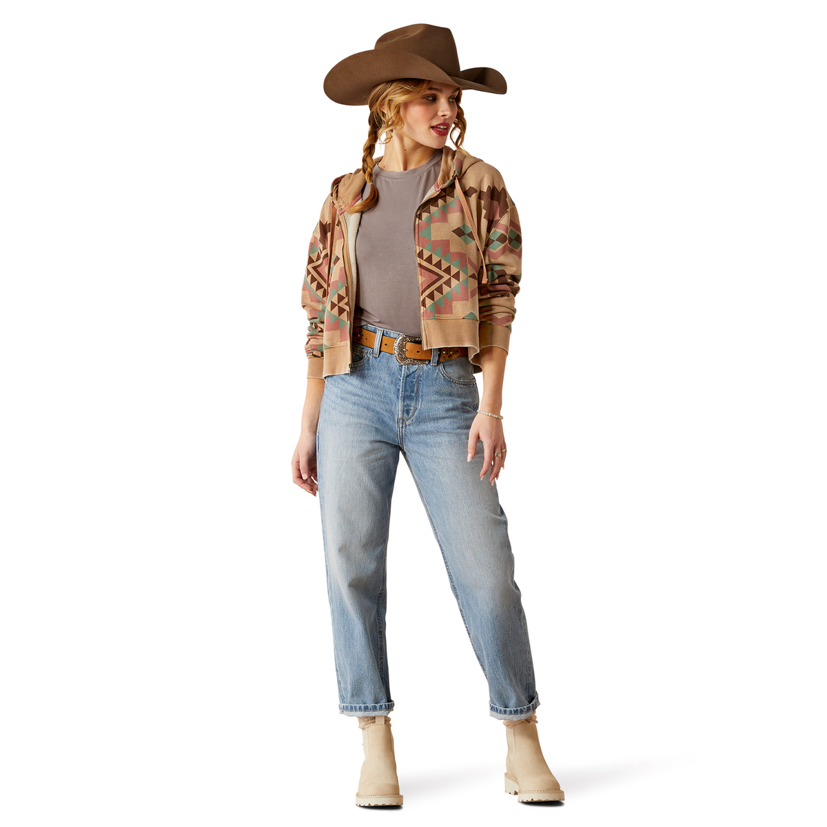 Ariat Women’s Sunset Crop Hoodie - Spark Geo Jacquard - Ariat Womens Tops