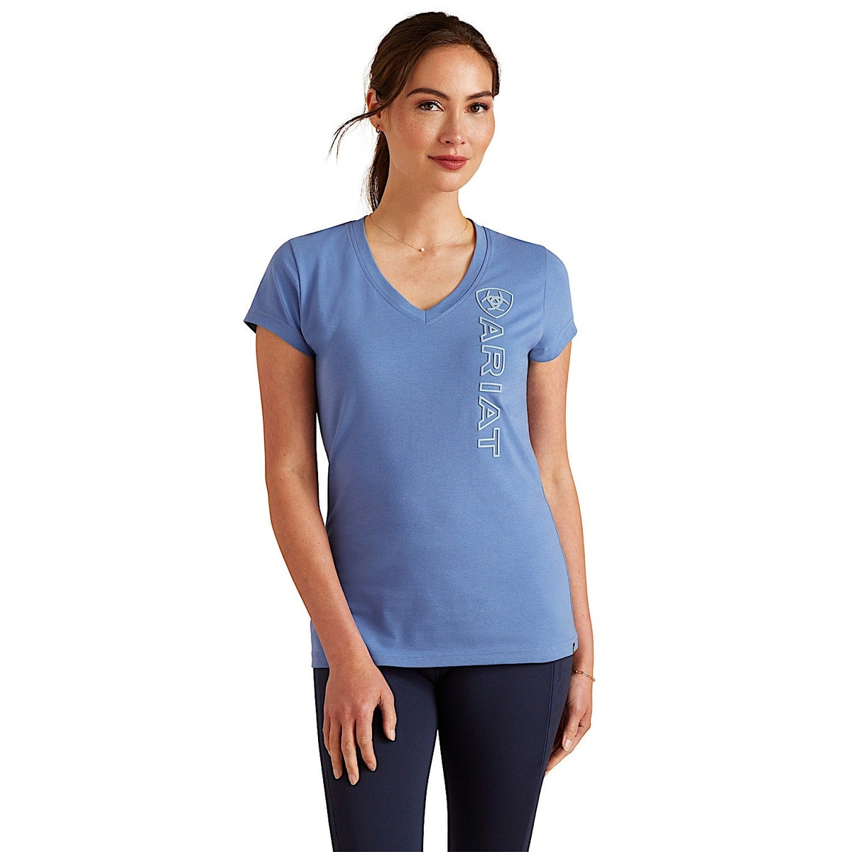 Ariat Women’s Vertical Logo V T-Shirt - Dutch Blue