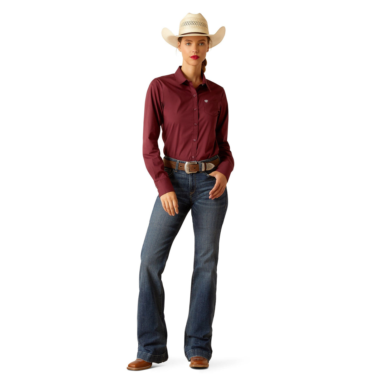 Ariat Women’s Wrinkle Resistant Kirby Long Sleeve Shirt - Burgundy