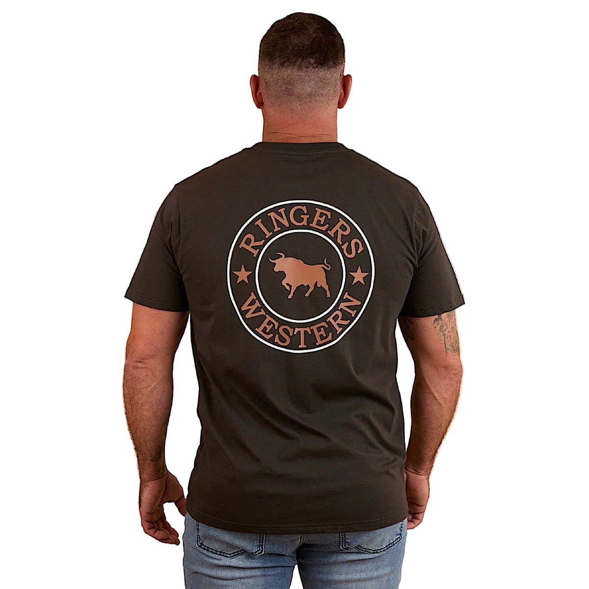 Ringers Western Signature Bull Men's Loose T-Shirt - Charcoal/Copper
