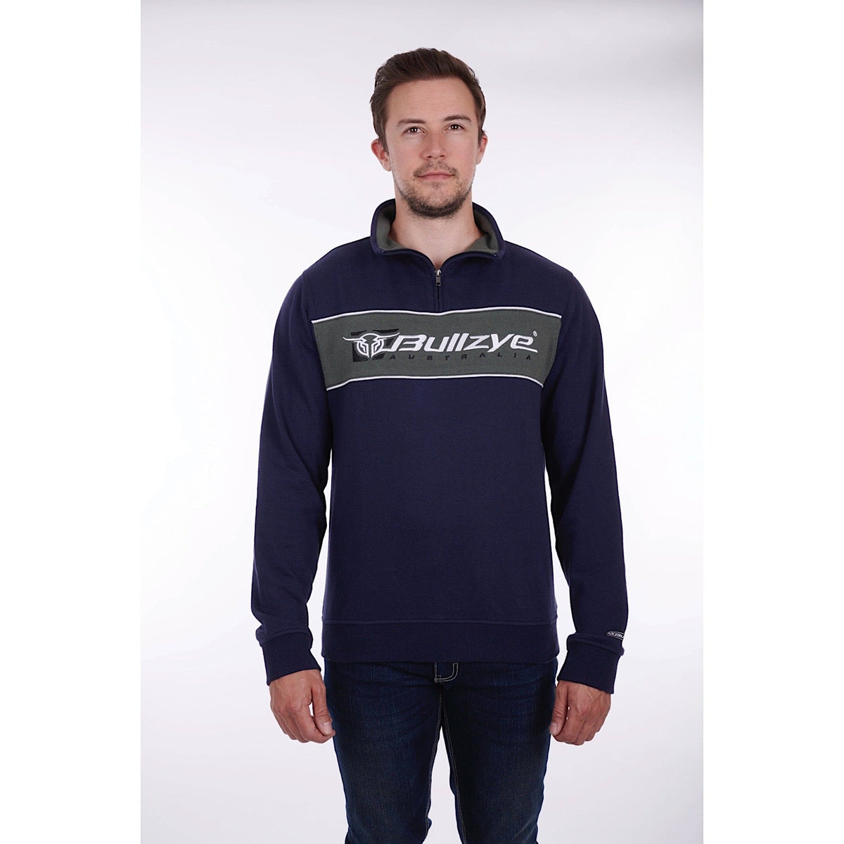 Bullzye Men’s Logo 1/4 Zip Pullover Navy/Green