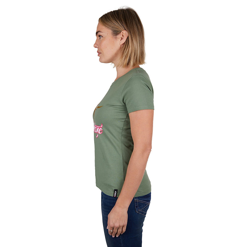 Bullzye Womens Foliage Tee-Moss