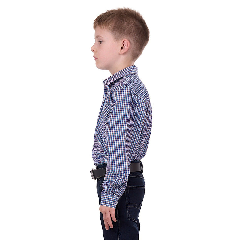 Hard Slog Kid’s Bobbie Half Placket Shirt Navy/Tan
