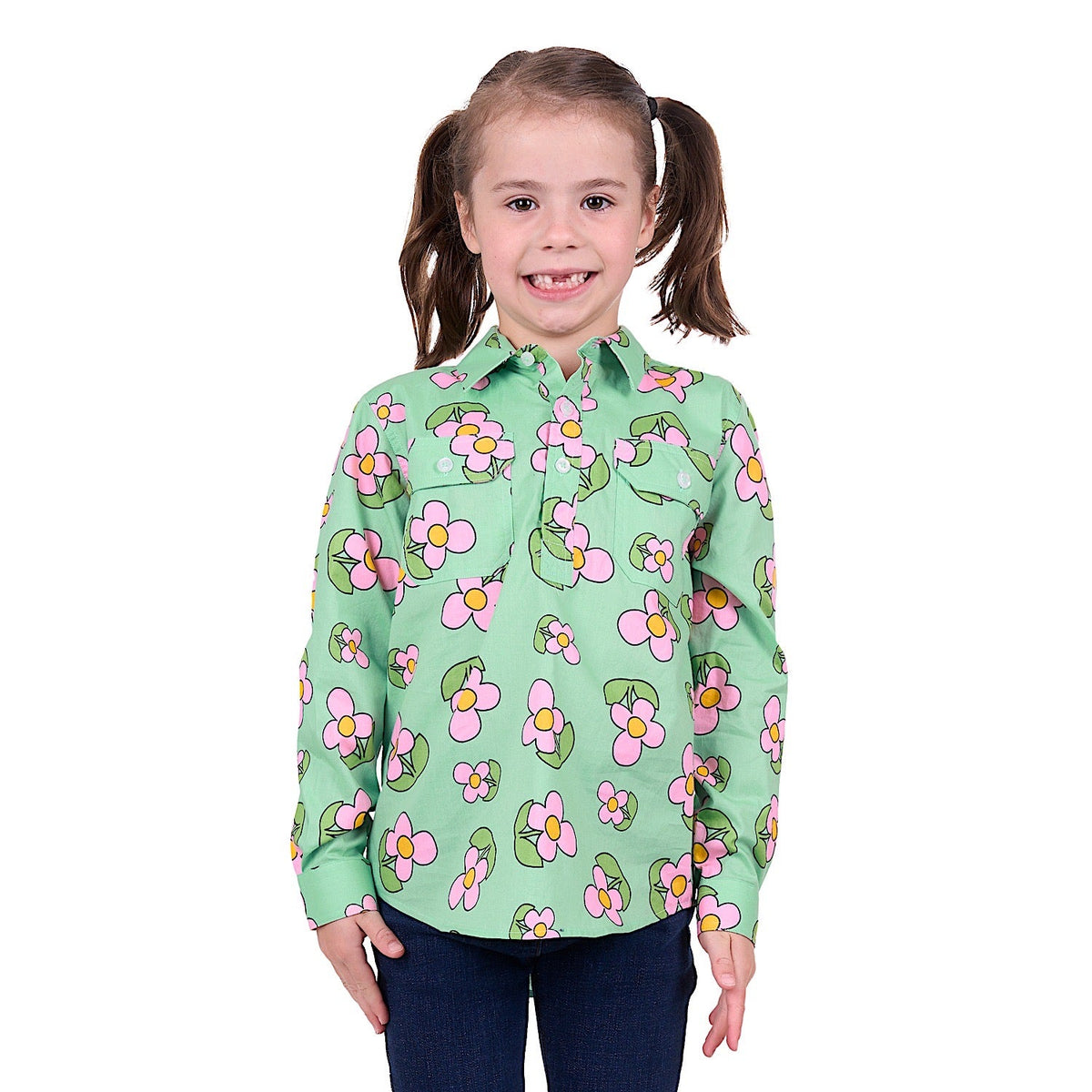 Hard Slog Kid’s Candy Half Placket Shirt Green