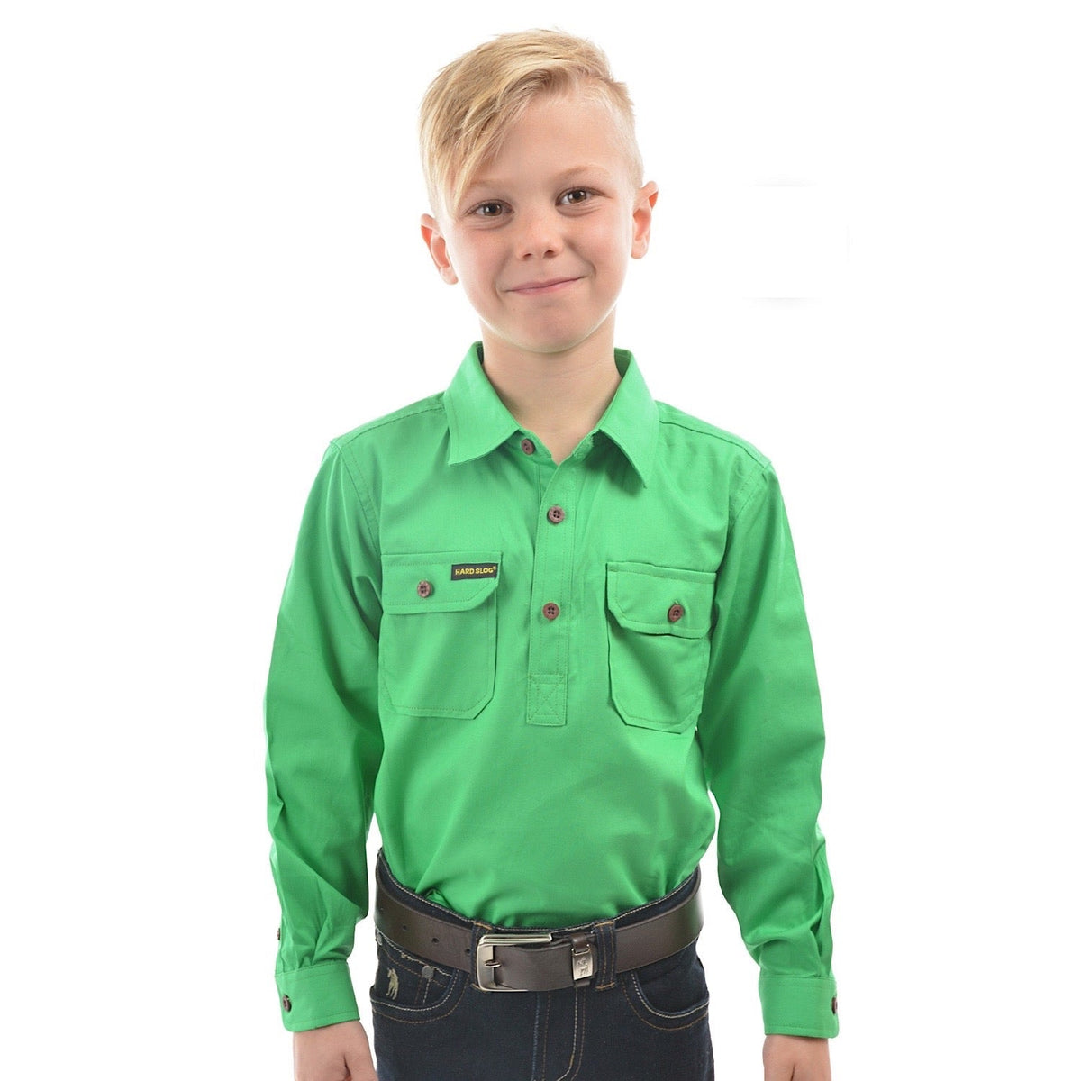 Hard Slog Kid’s Half Placket Light Cotton Shirt - Lime Green