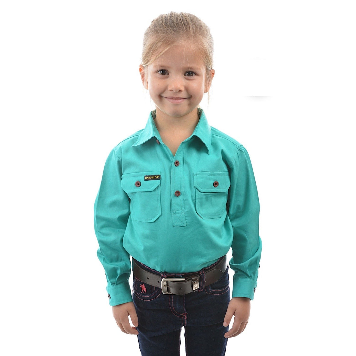 Hard Slog Kid’s Half Placket Light Cotton Shirt - Turquoise