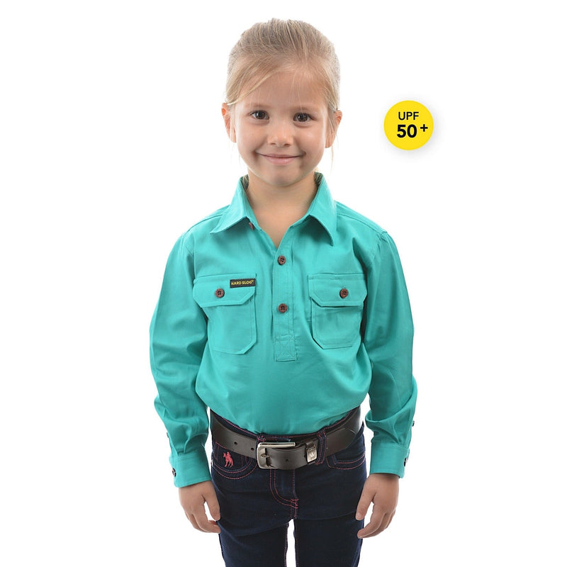 Hard Slog Kid’s Half Placket Light Cotton Shirt - Turquoise