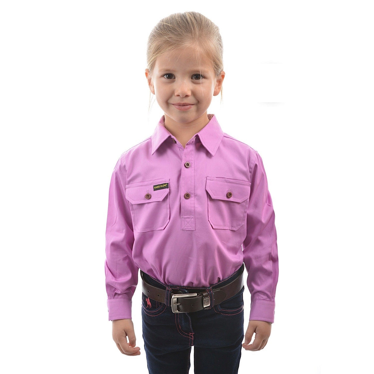 Hard Slog Kid’s Half Placket Light Cotton Shirt - Violet