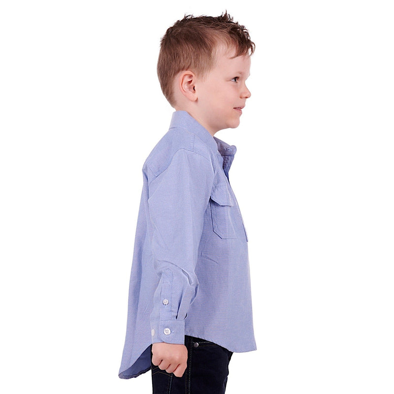 Hard Slog Kids Jackson Half Placket Shirt Blue