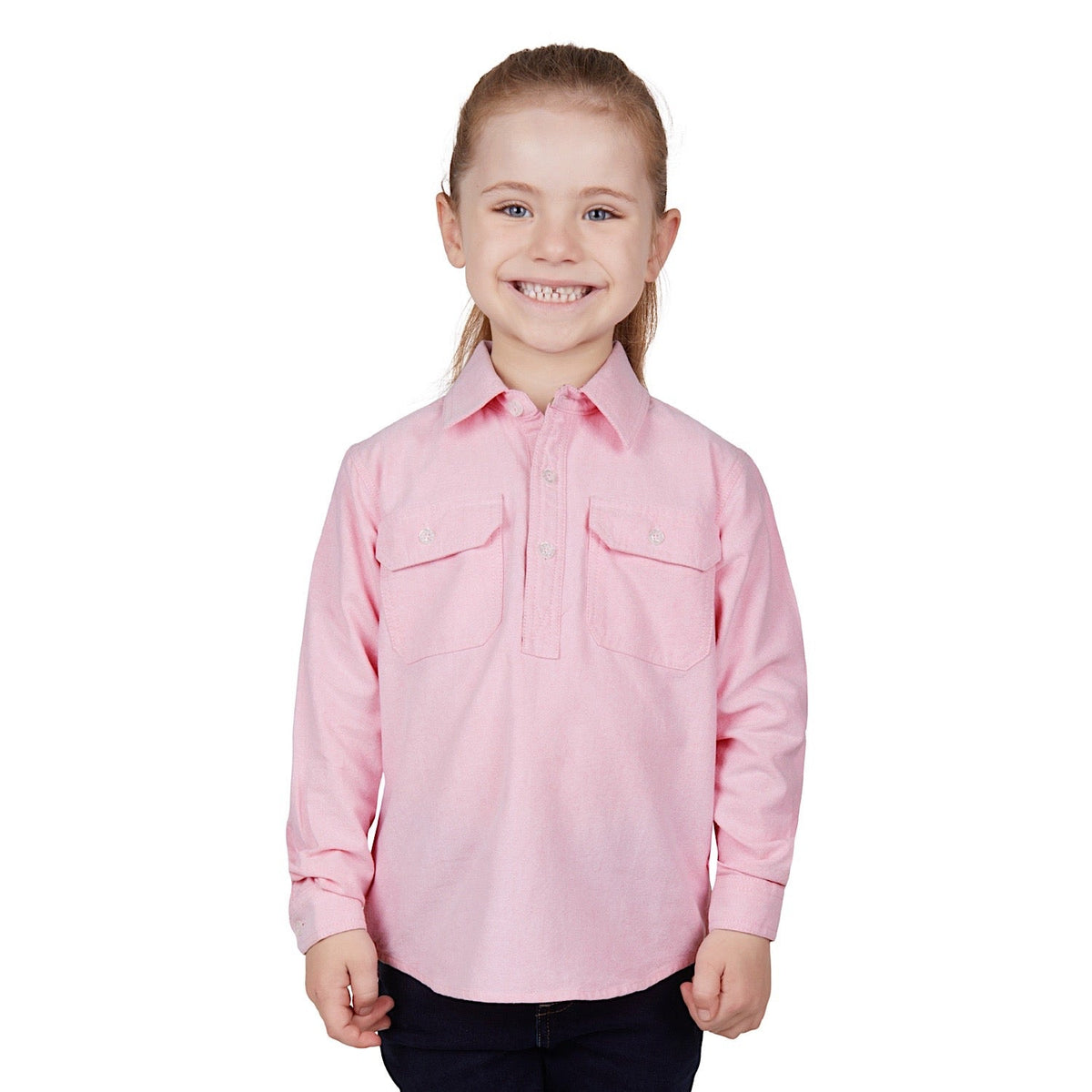 Hard Slog Kids Jas 1/2 Placket Long Sleeve Shirt Pink