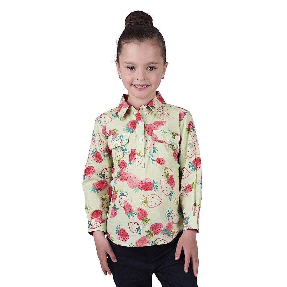 Hard Slog Kid’s Kimmy Half Placket Long Sleeve Shirt - Green