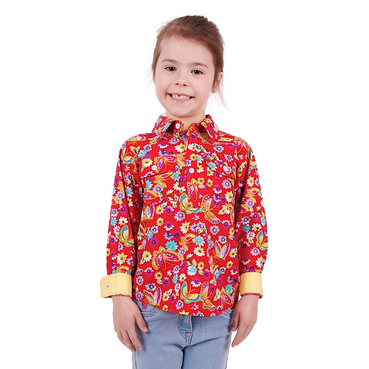 Hard Slog Kids Mirabel Half Placket Shirt Red