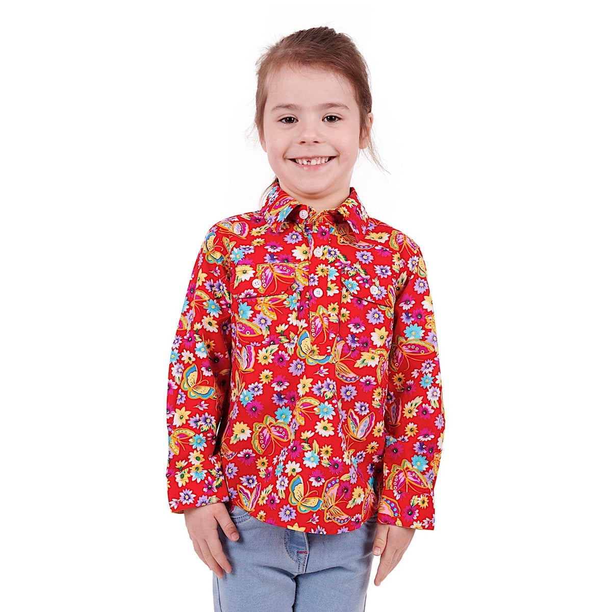 Hard Slog Kids Mirabel Half Placket Shirt Red