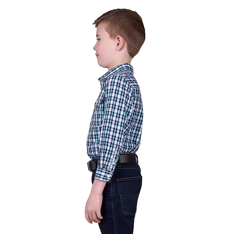 Hard Slog Kid’s Rui Half Placket Long Sleeve Shirt - Teal/Navy