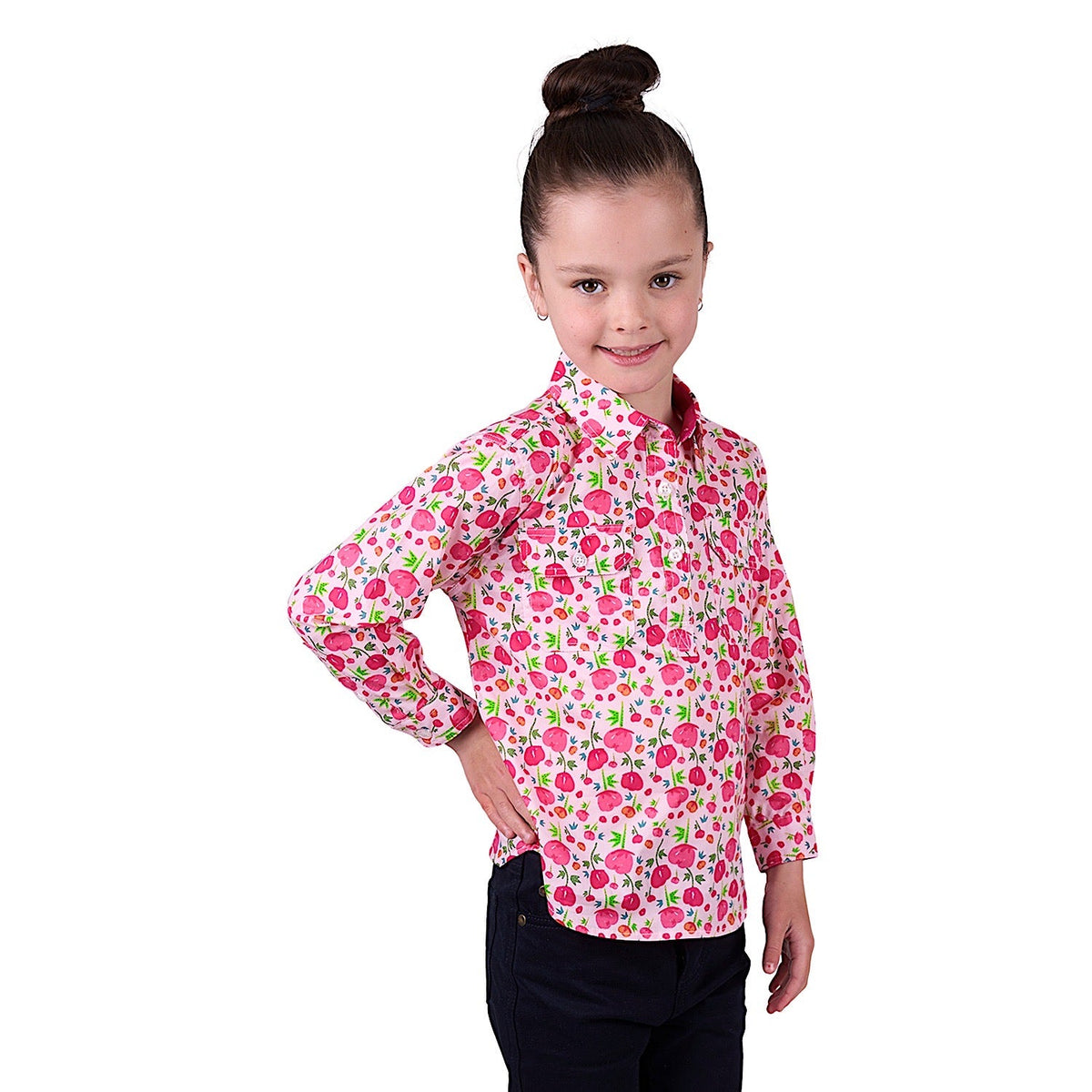 Hard Slog Kid’s Sisu Half Placket Long Sleeve Shirt - Pink